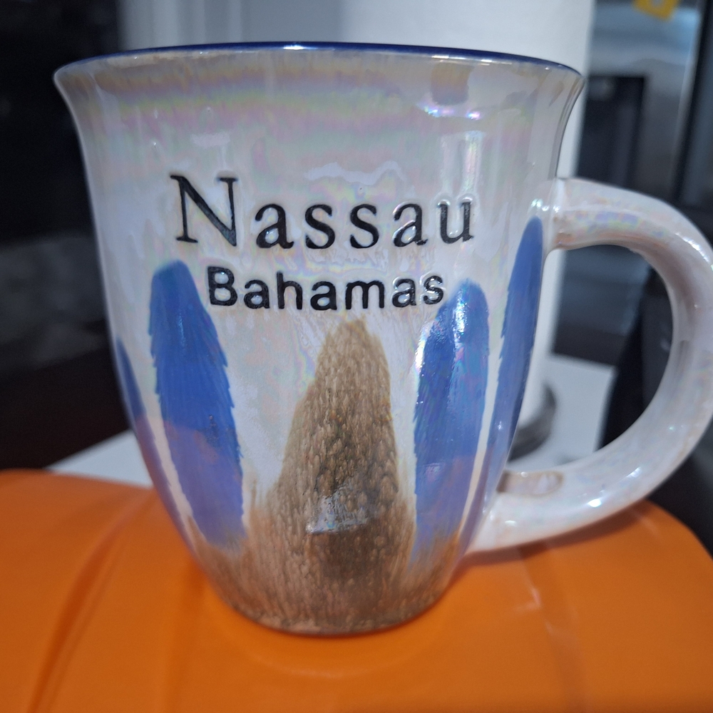 Blue and Brown Dining Mug with Curved Handle